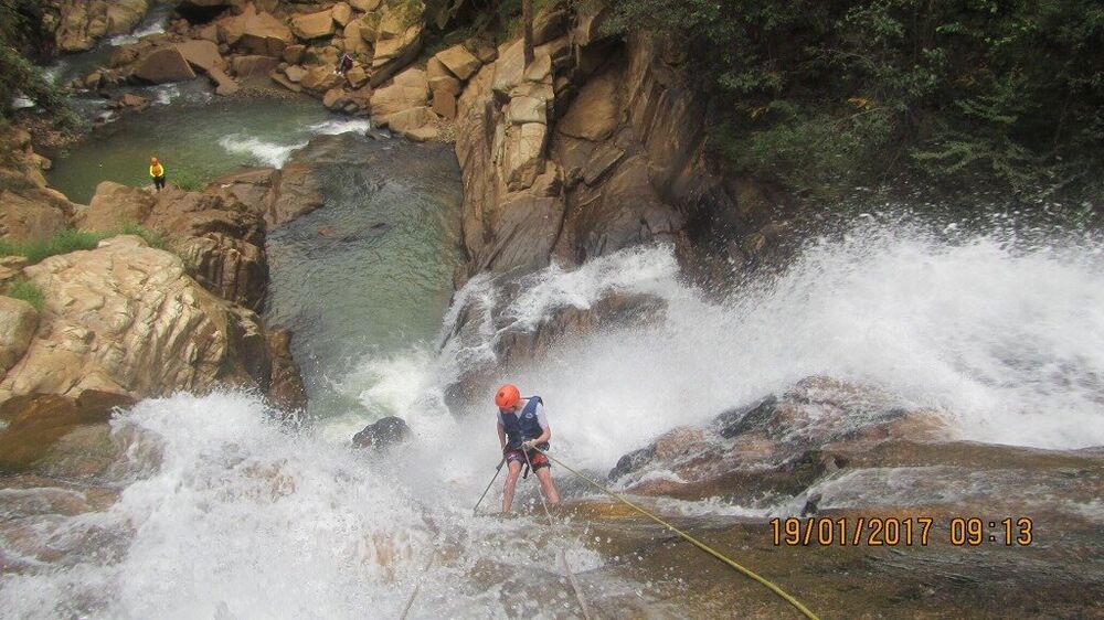 Overcoming the 25m Waterfall Rappel